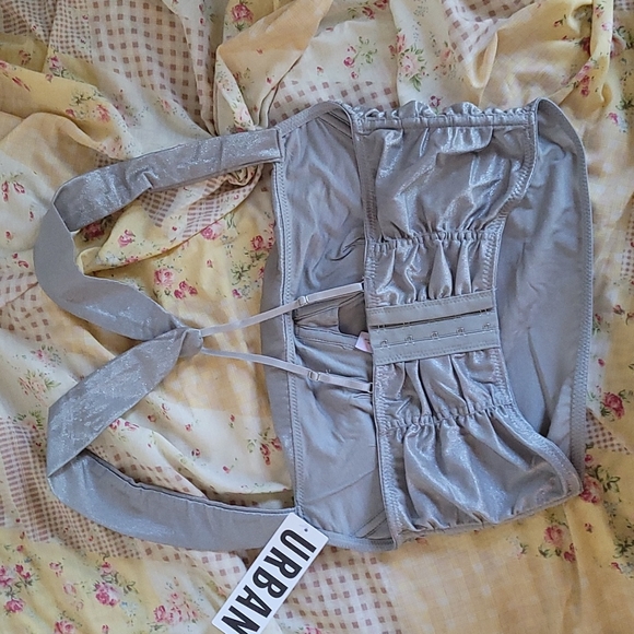 UO grey shimmer bustier crop top - Picture 2 of 2